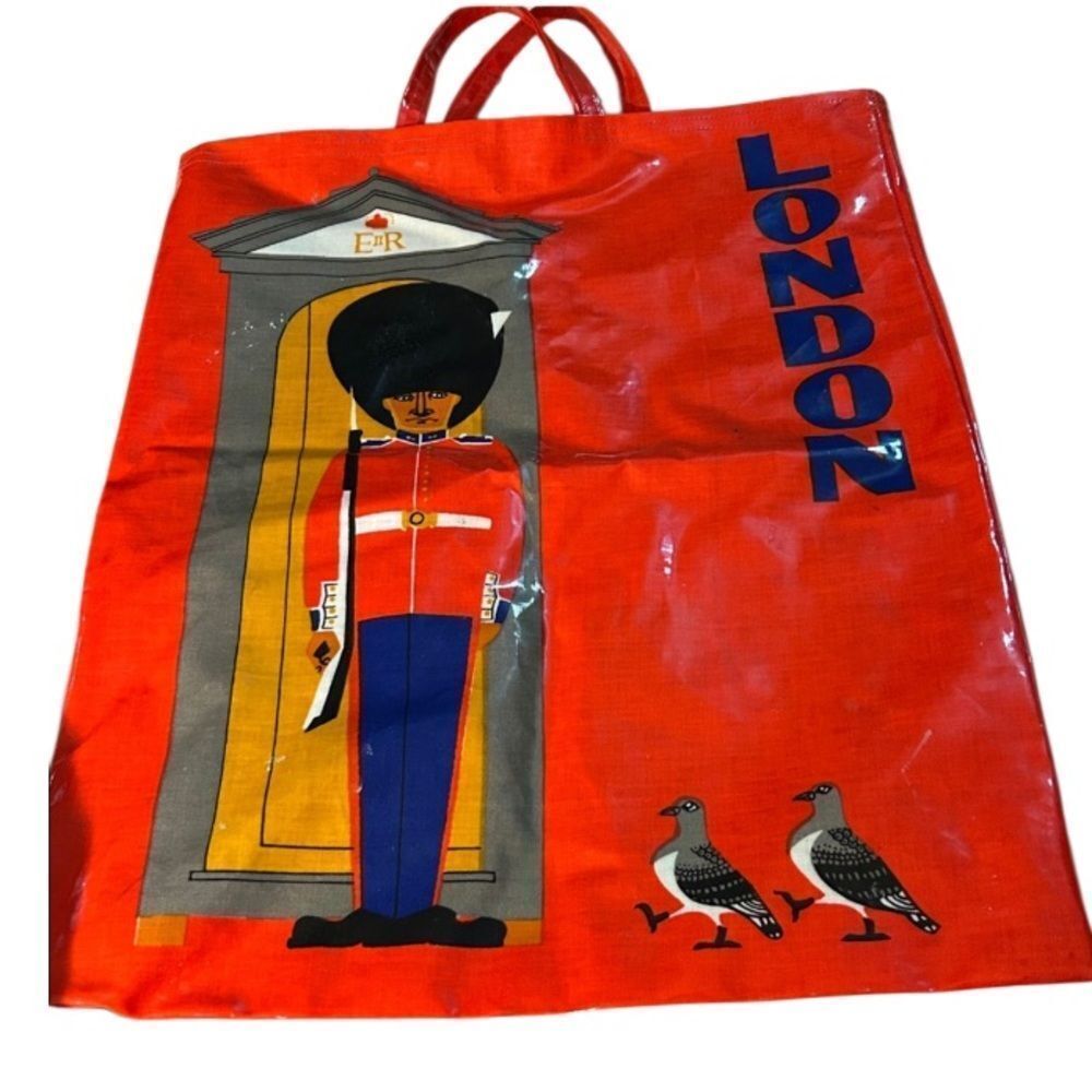 Vintage 70s Hand Bag by Ulster London Theme Vinyl PVC Cotton Retro Made in U.K.